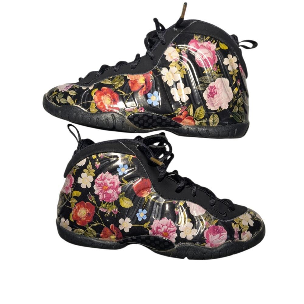 Nike Little Posite One PRM PS "Floral" Black Multicolor - Size 3Y (AT3402-001) - Picture 2 of 7